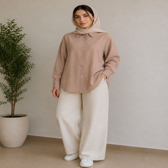 شومیز مانتویی باکسی استین بلند